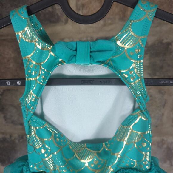 Cat & Jack Tutu Green Gold Swimsuit‎ Girl's Size 18M One Piece Mermaid Summer - Picture 6 of 13